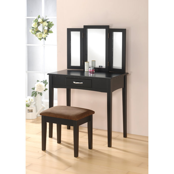 Charlton Home® Kaitlin Solid Wood Vanity Set with Mirror & Reviews